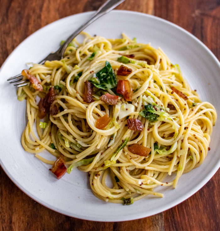 Spaghetti with Brussels Sprouts and Guanciale