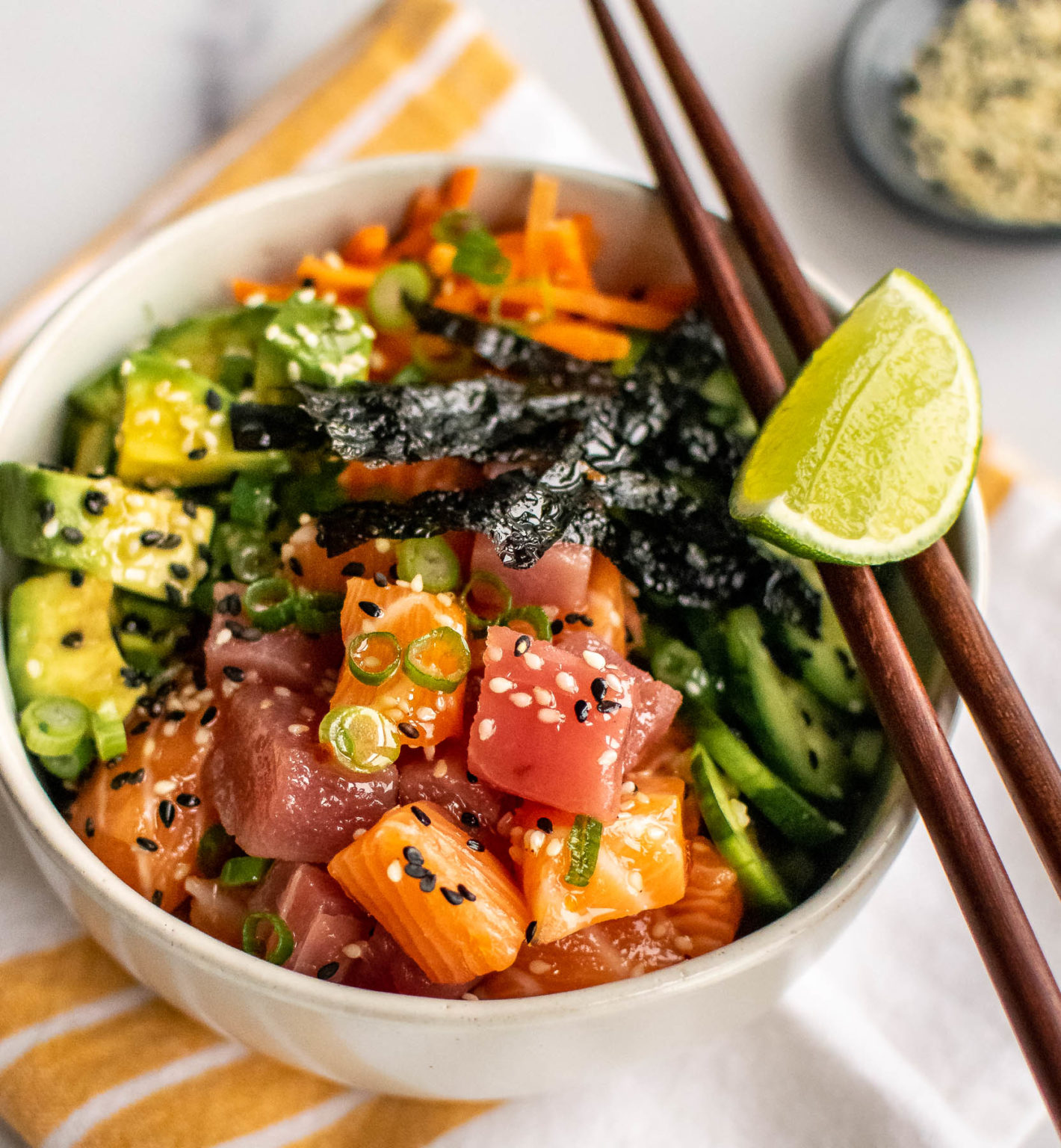 Salmon Poke Bowl with Roe and Watercress | Carolyn's Cooking