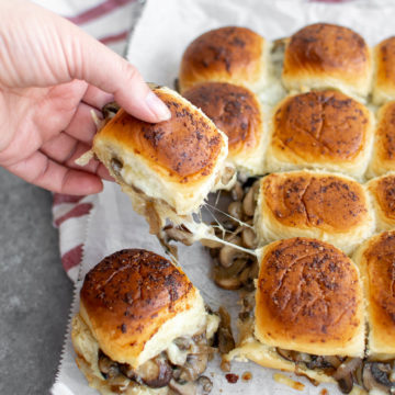 Vegetarian Cheesy Mushroom Sliders.