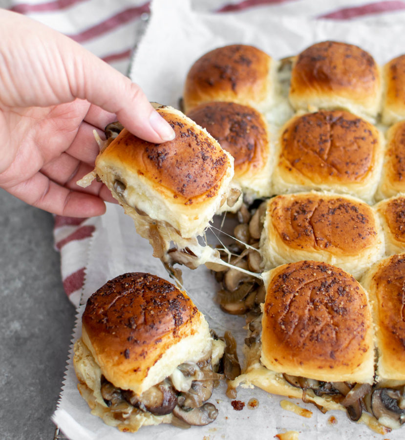 Vegetarian Cheesy Mushroom Sliders.