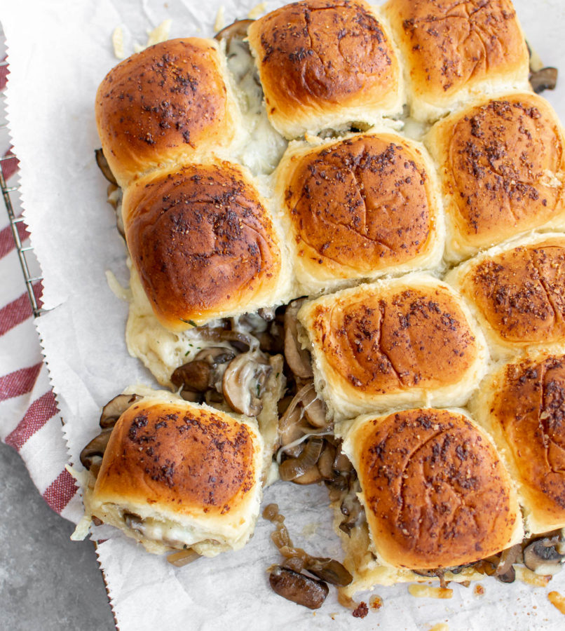 Vegetarian Cheesy Mushroom Sliders.