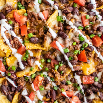 Close up of chili nachos.