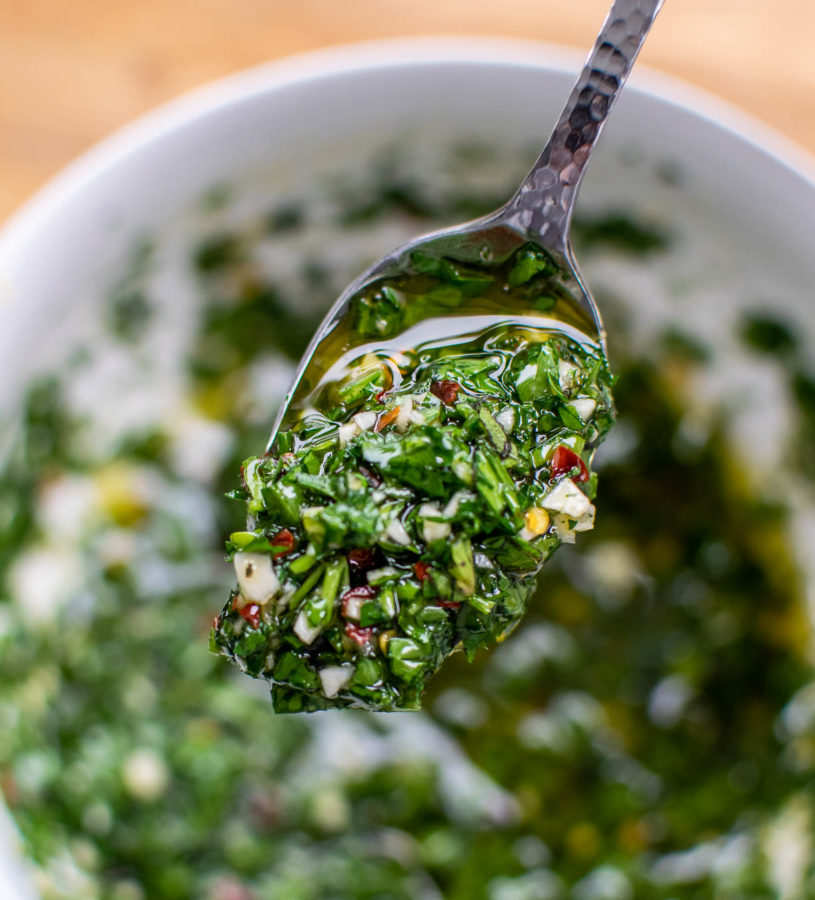 Chimichurri on a spoon.