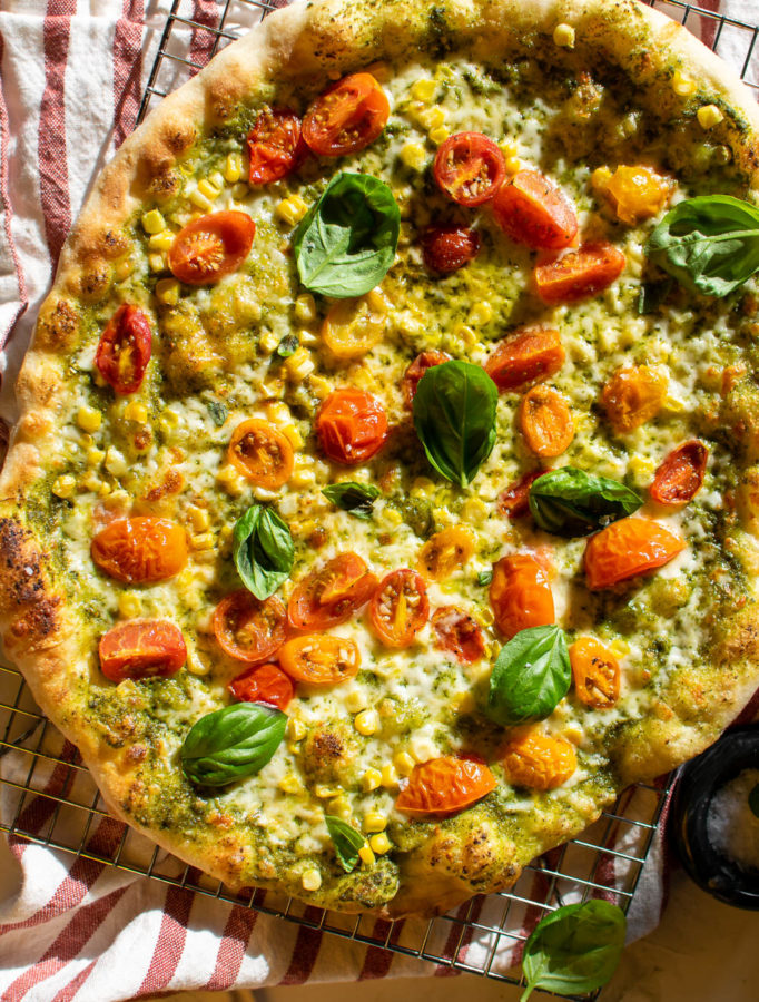 Marinated Tomato and Corn Pizza.