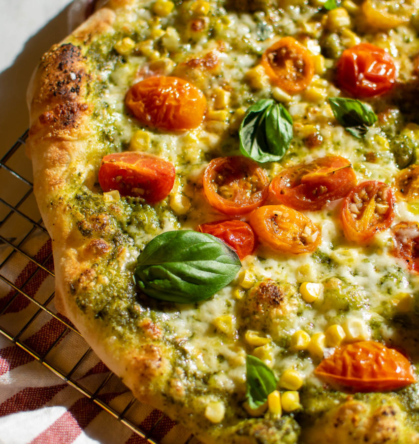 Marinated Tomato and Corn Pizza.