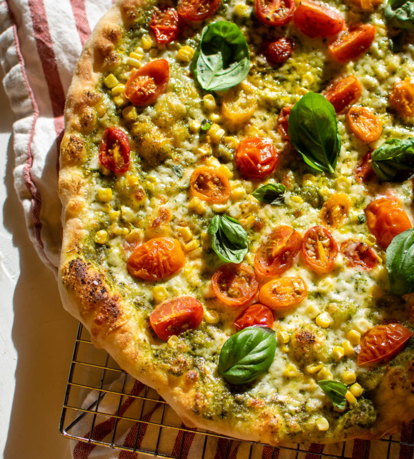 Marinated Tomato and Corn Pizza.