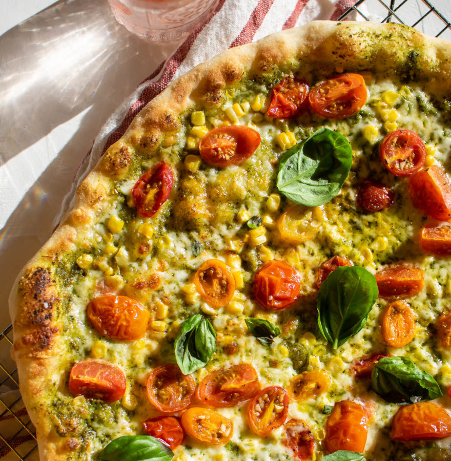 Marinated Tomato and Corn Pizza.