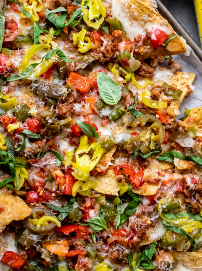 Italian Sausage and Pepper Nachos.