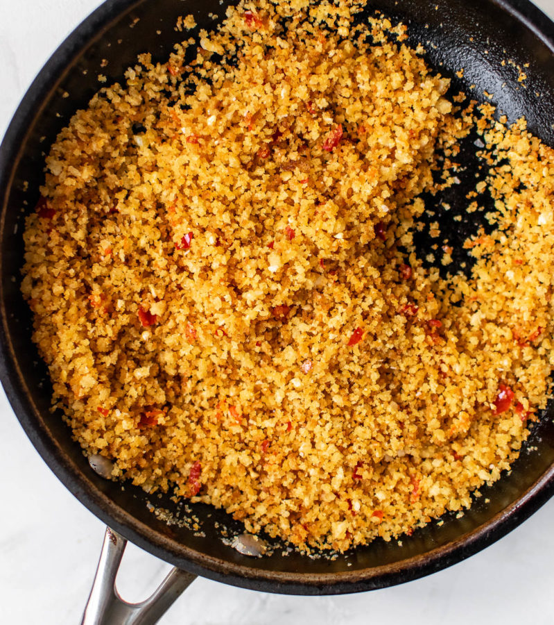 Spicy Calabrian Breadcrumbs in a pan.