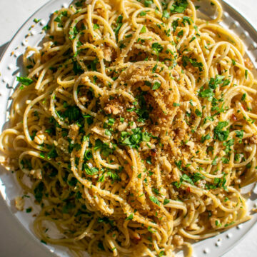 Anchovy and Walnut Pasta with Garlic Breadcrumbs.