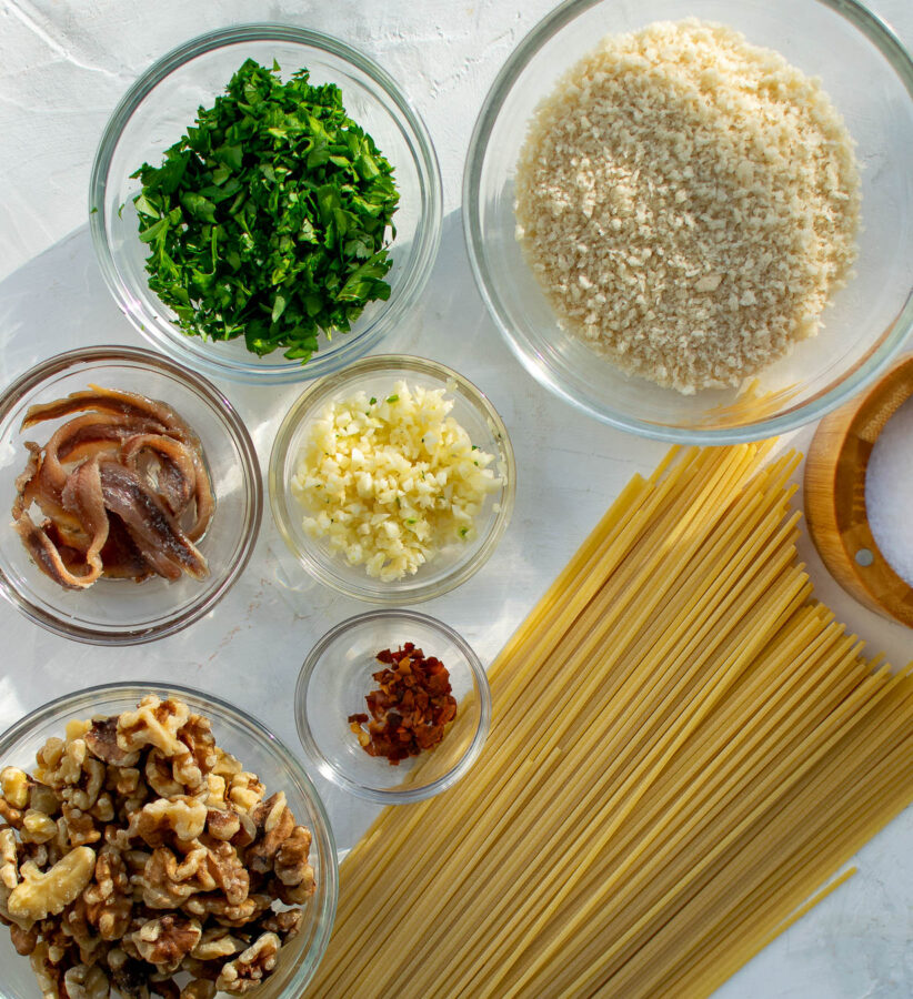 Anchovy and Walnut Pasta ingredients.