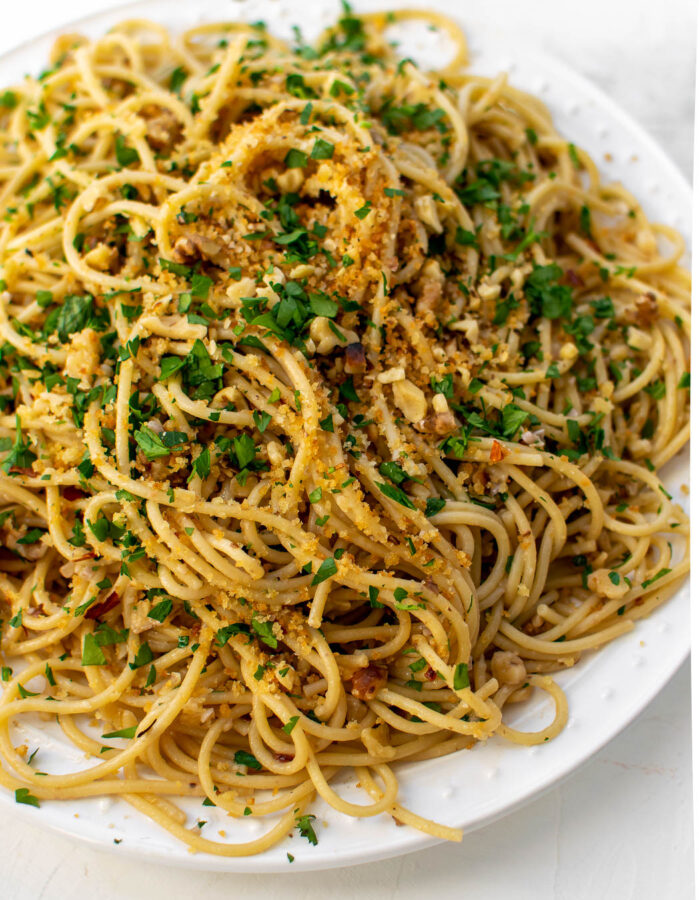 Anchovy and Walnut Pasta on a plate.