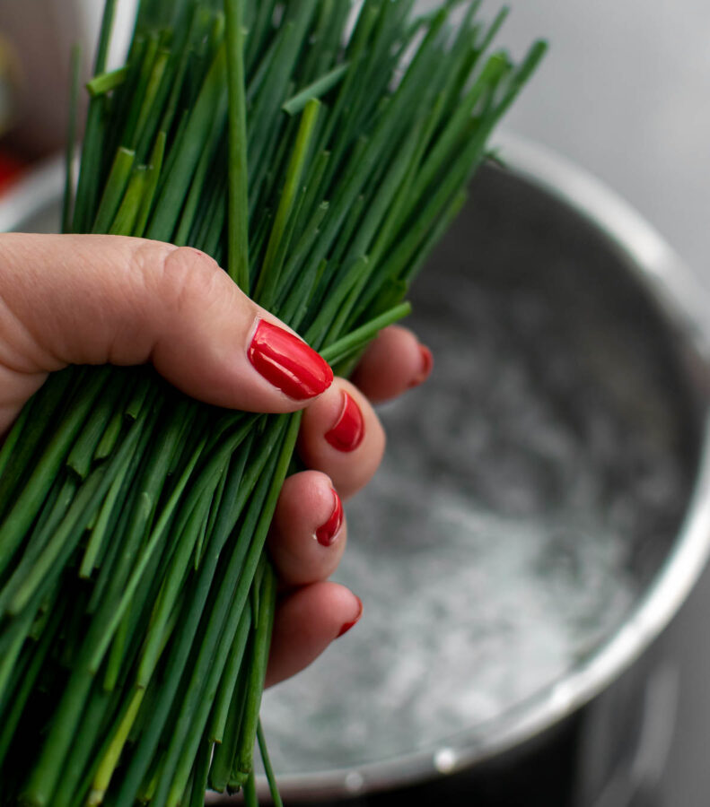 Chives about to be blanched.