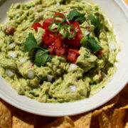 Easy Authentic Guacamole close up.